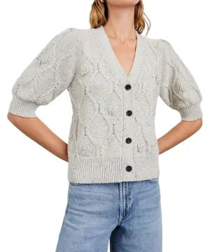 Isla Cardigan In Grey With Crochet Daisies