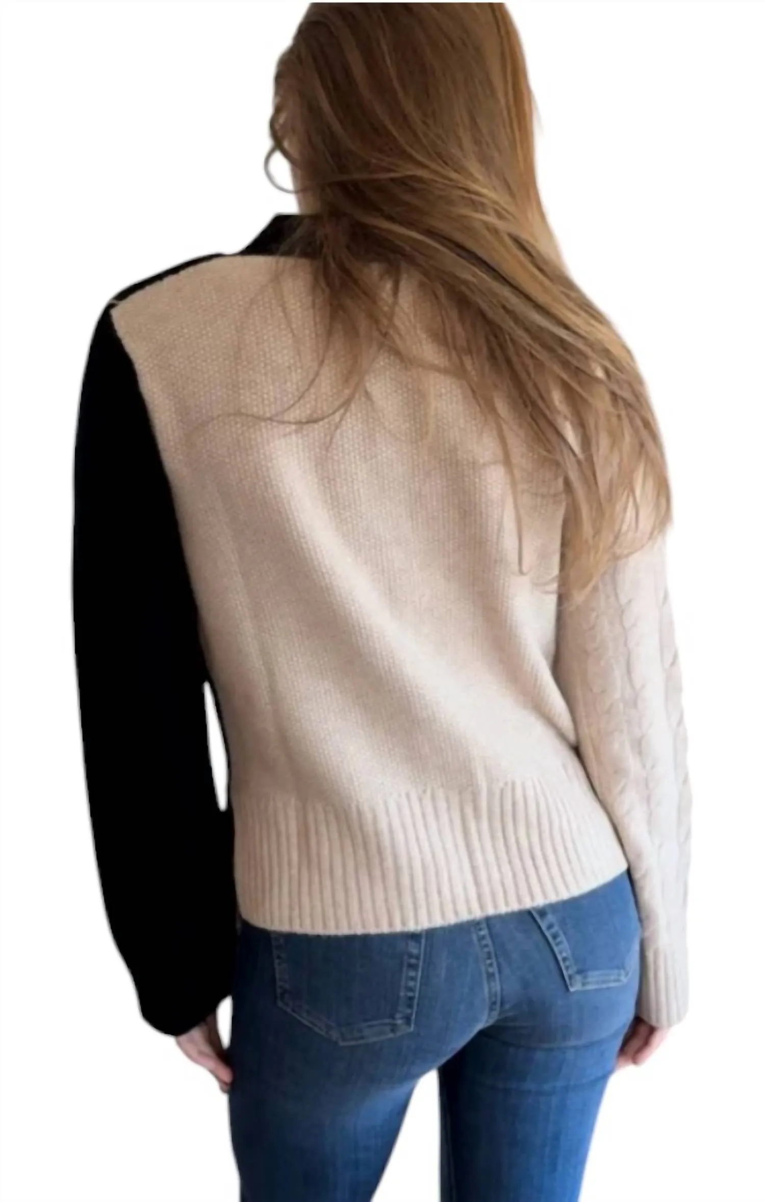 Ivy Patchwork Cable V Cardigan In Black Light Fawn