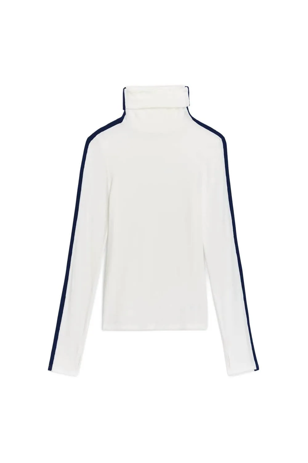 Jackson Rib Turtleneck Top In White/ Indigo