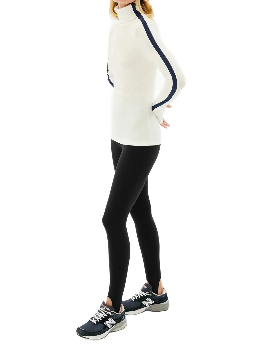 Jackson Rib Turtleneck Top In White/ Indigo