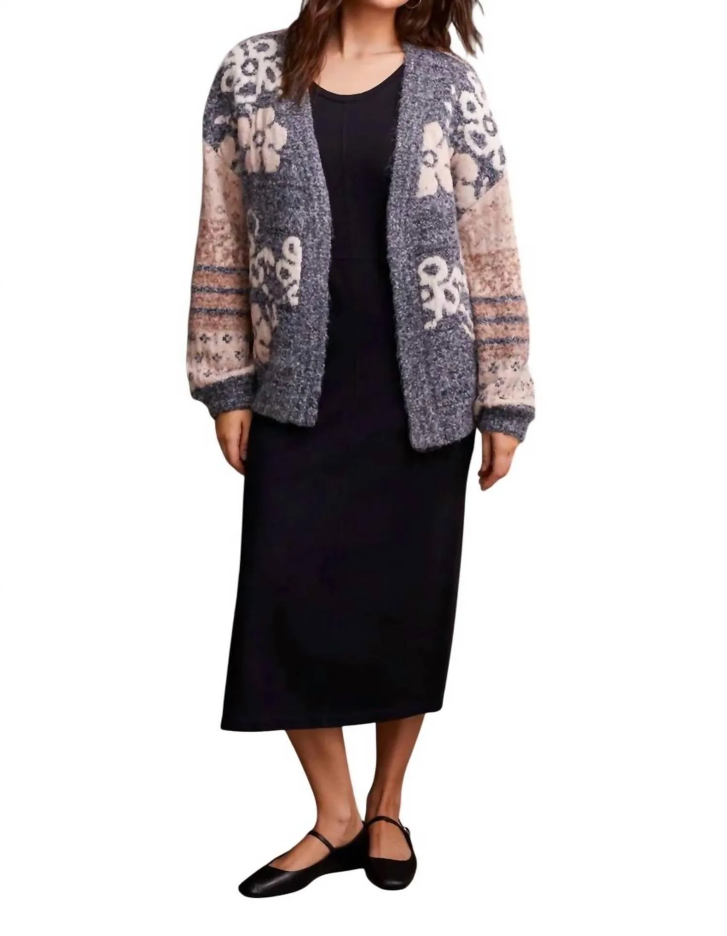 Jacquard Knit Sweater In Grey Mix