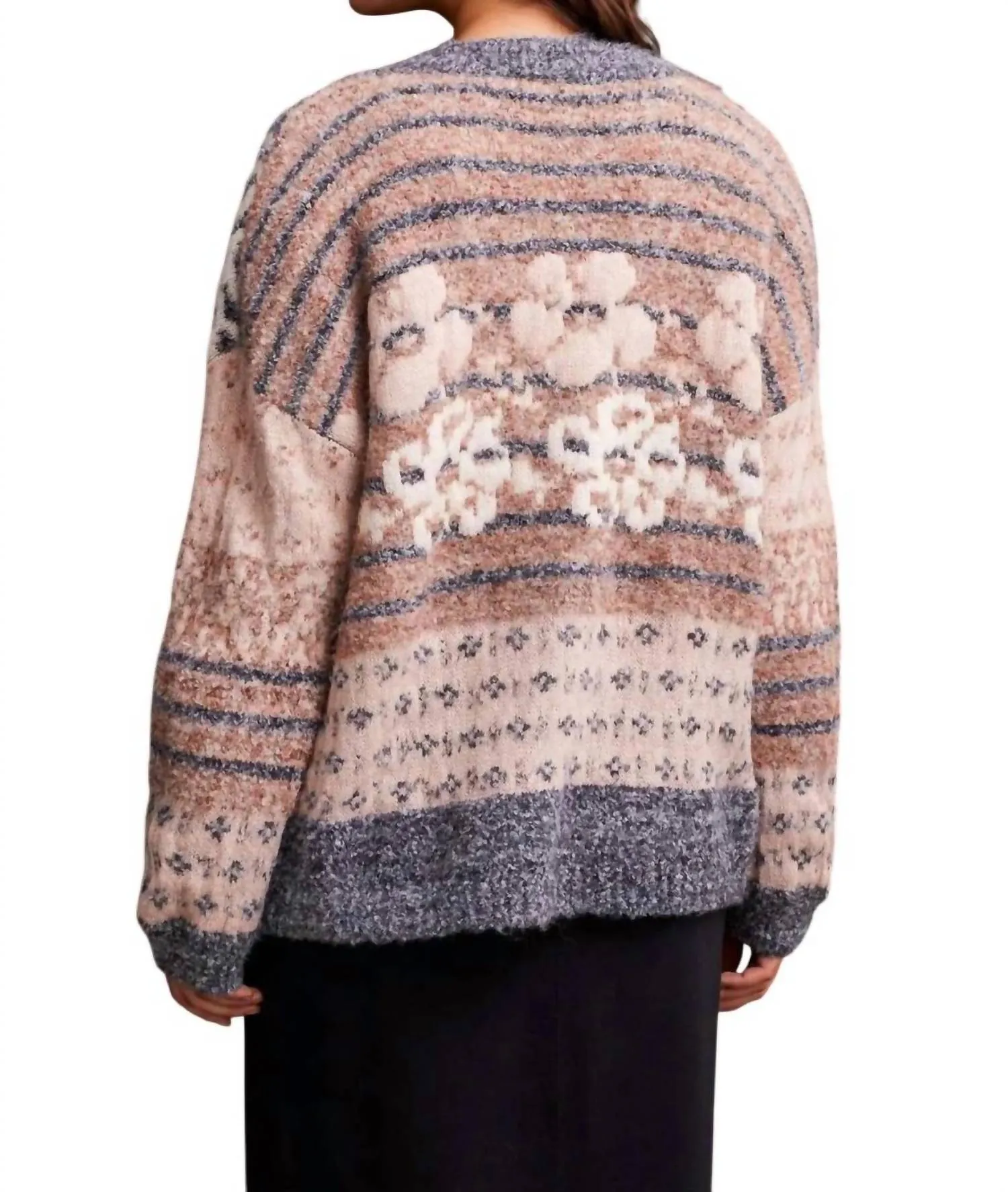 Jacquard Knit Sweater In Grey Mix