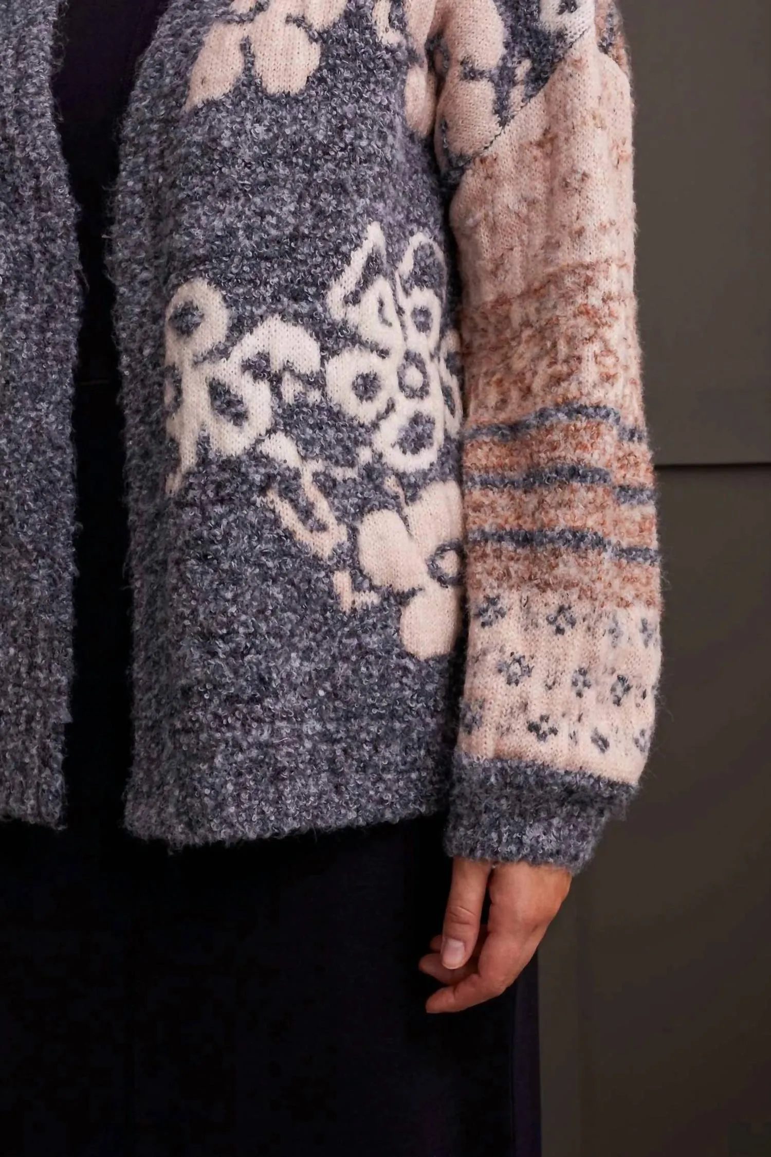 Jacquard Knit Sweater In Grey Mix