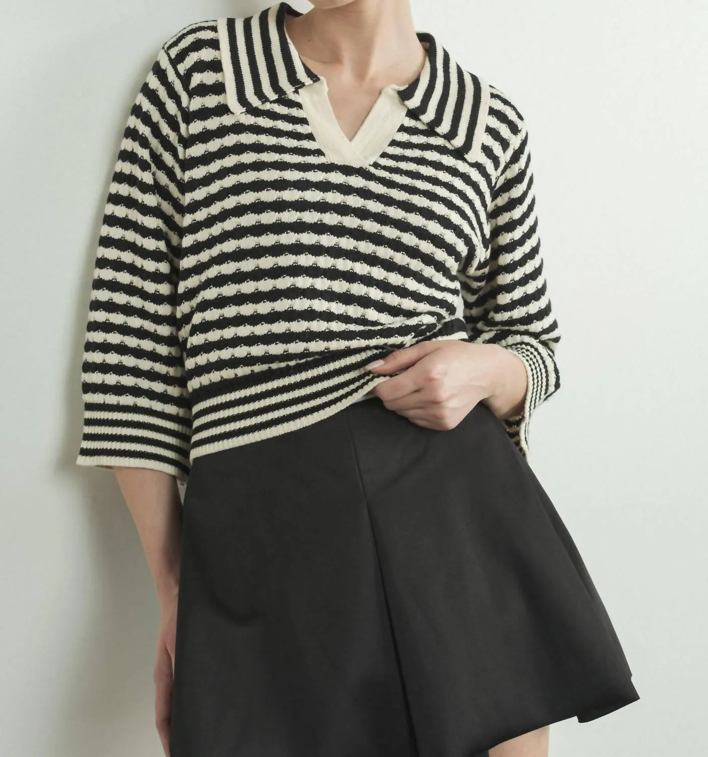 Jacquard Stripe Sweater In Black/white