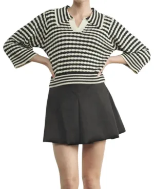 Jacquard Stripe Sweater In Black/white