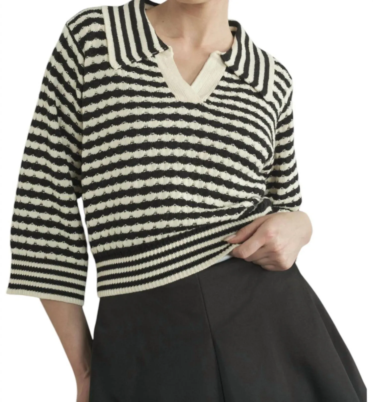 Jacquard Stripe Sweater In Black/white
