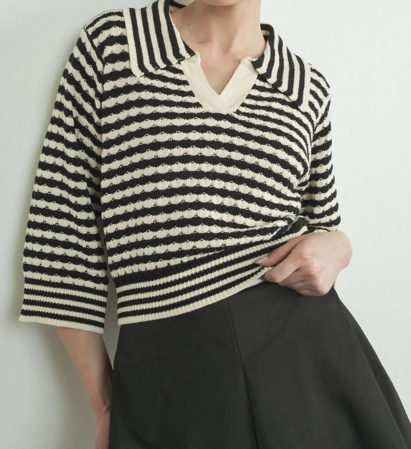 Jacquard Stripe Sweater In Black/white