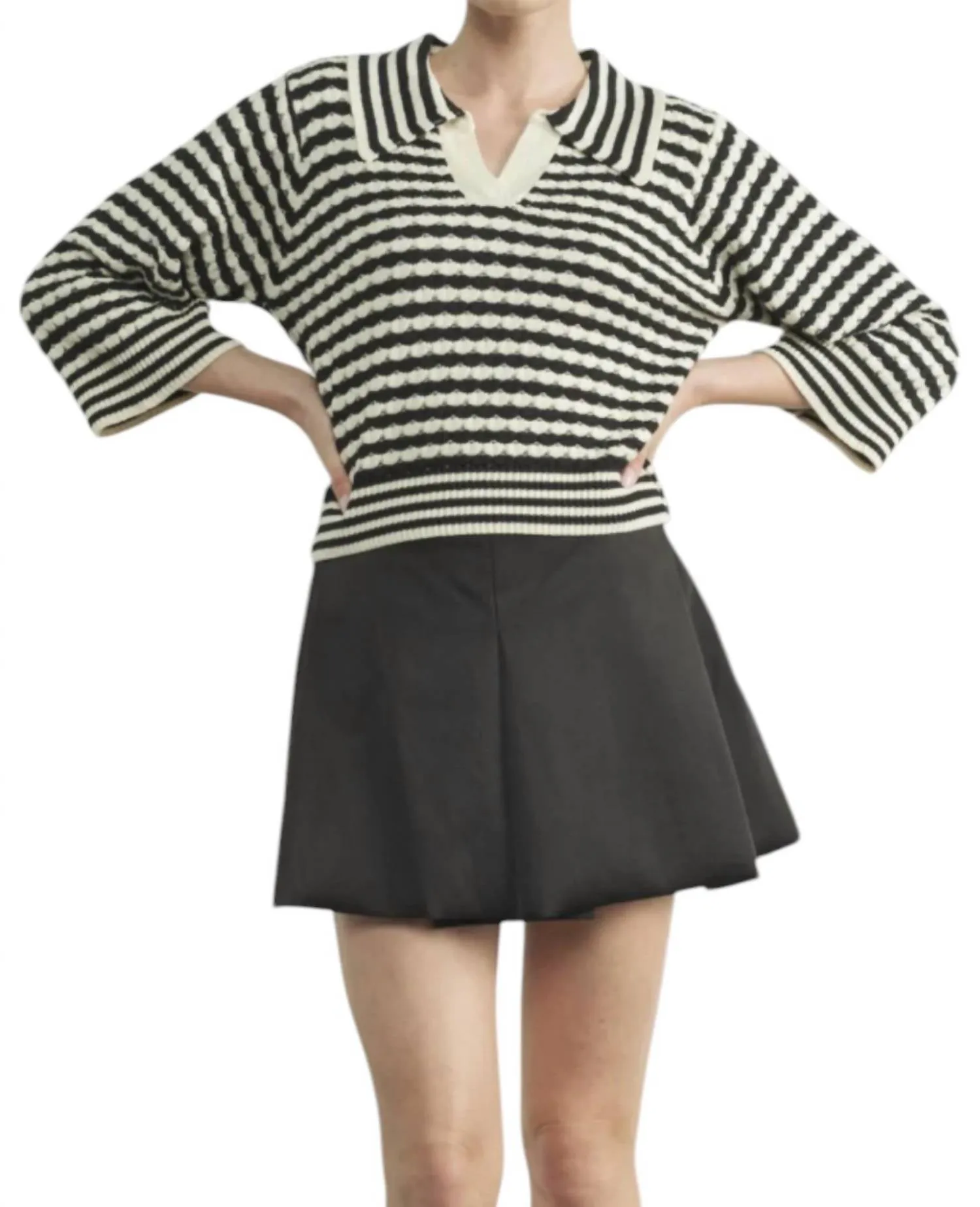 Jacquard Stripe Sweater In Black/white