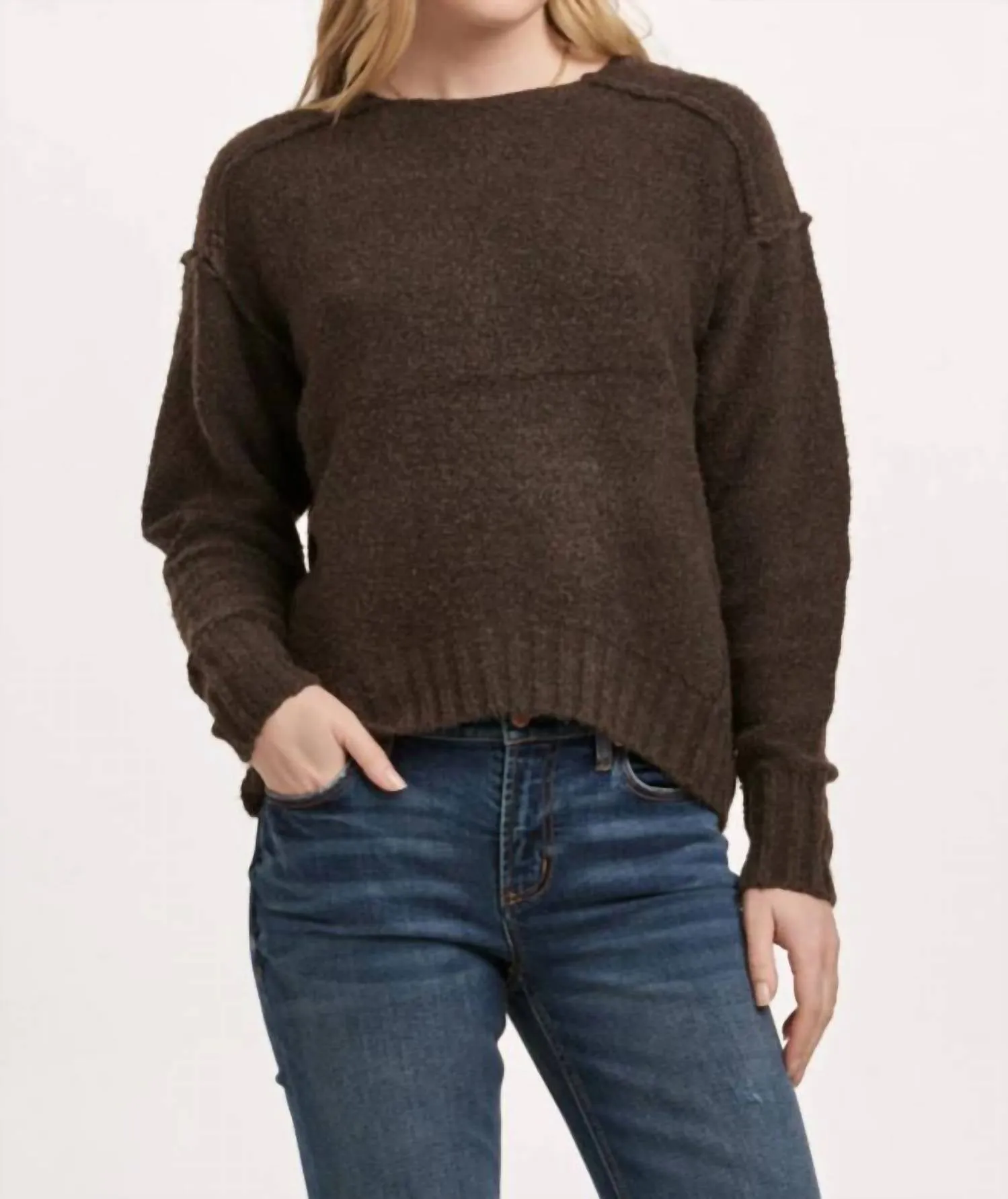 Jessica Exposed Seam Sweater In Chocolate