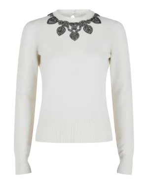Jeweled Neck Knit Sweater