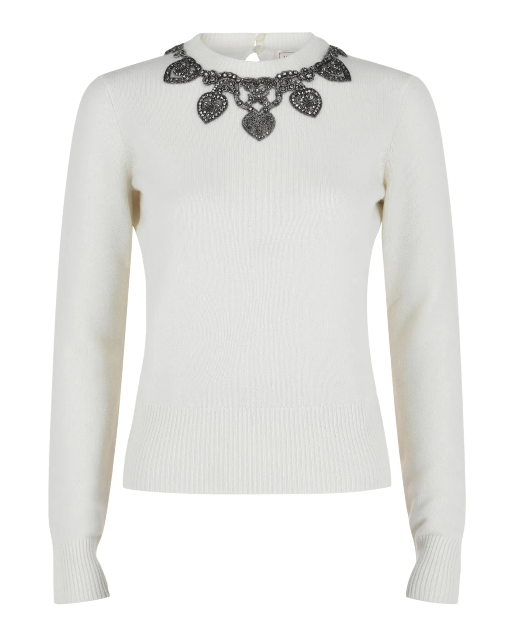 Jeweled Neck Knit Sweater