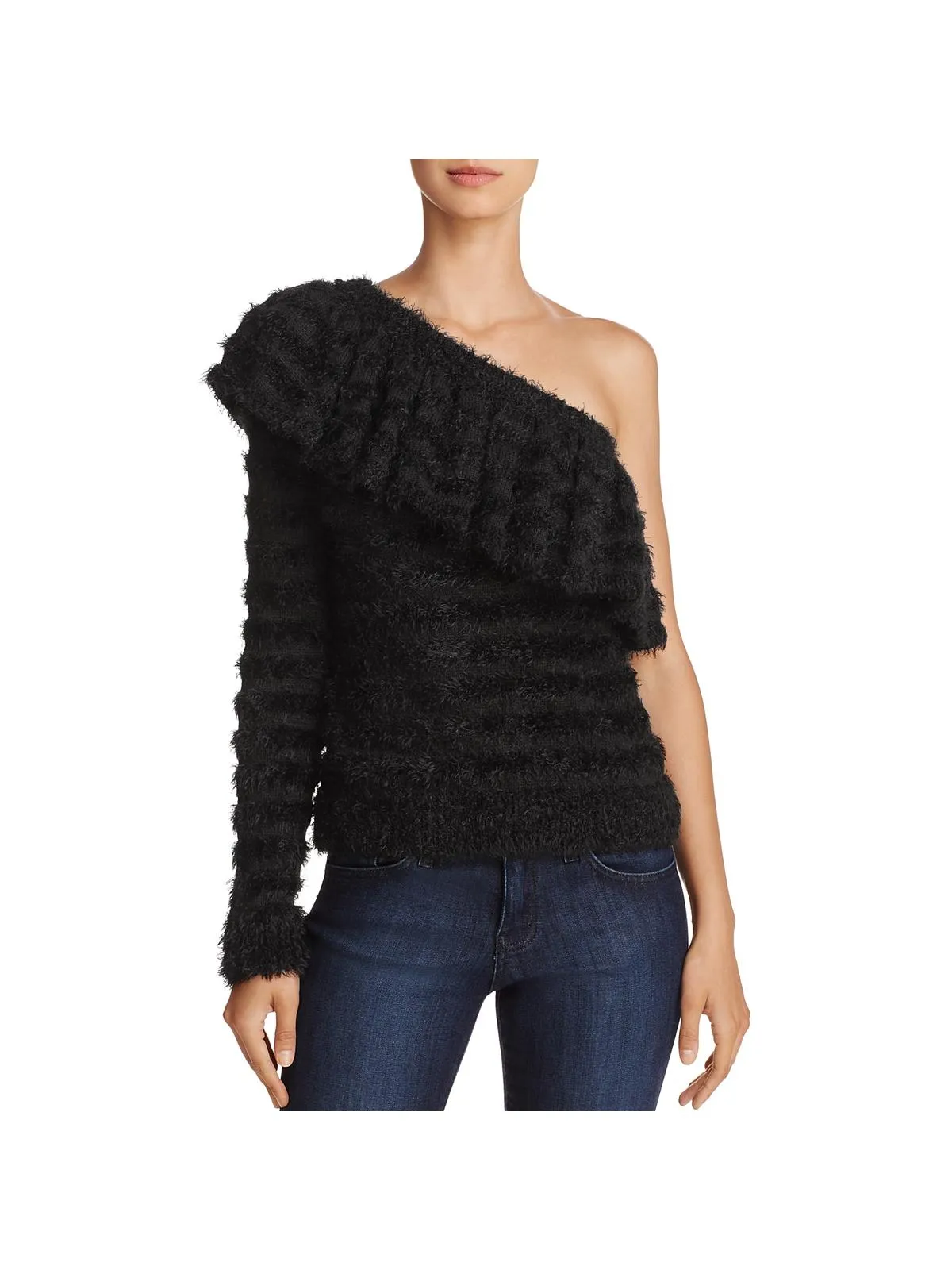Johnie Womens One-Shoulder Ruffle Pullover Sweater