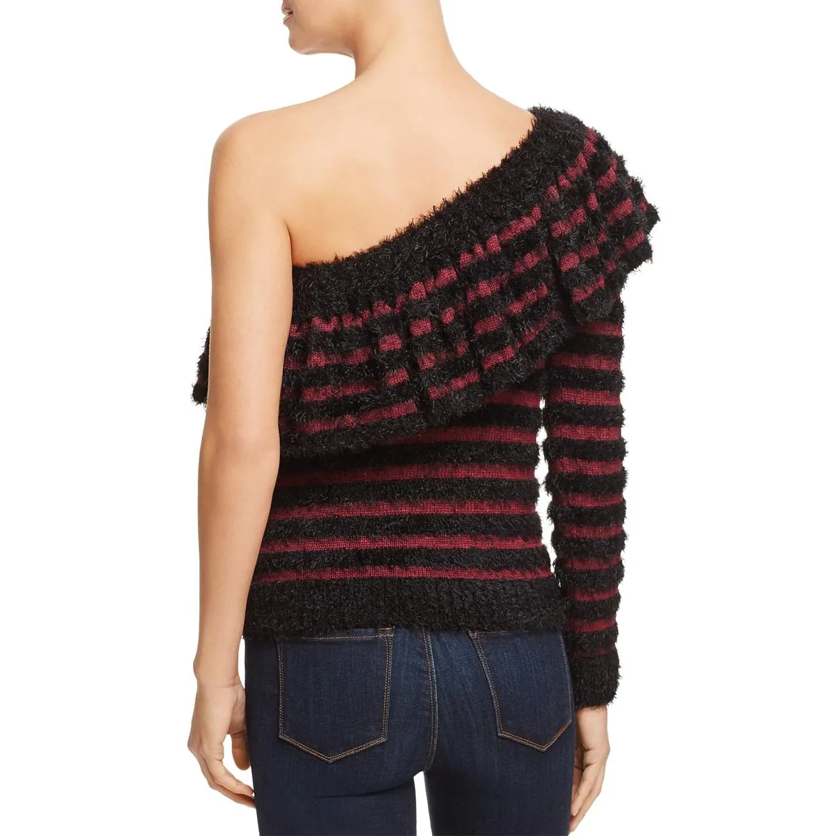 Johnie Womens One-Shoulder Ruffle Pullover Sweater