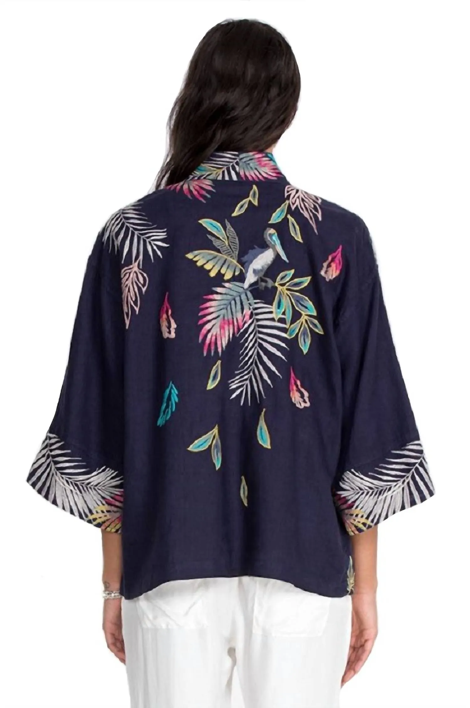 Kaluhi Linen Cropped Kimono In Deep Navy