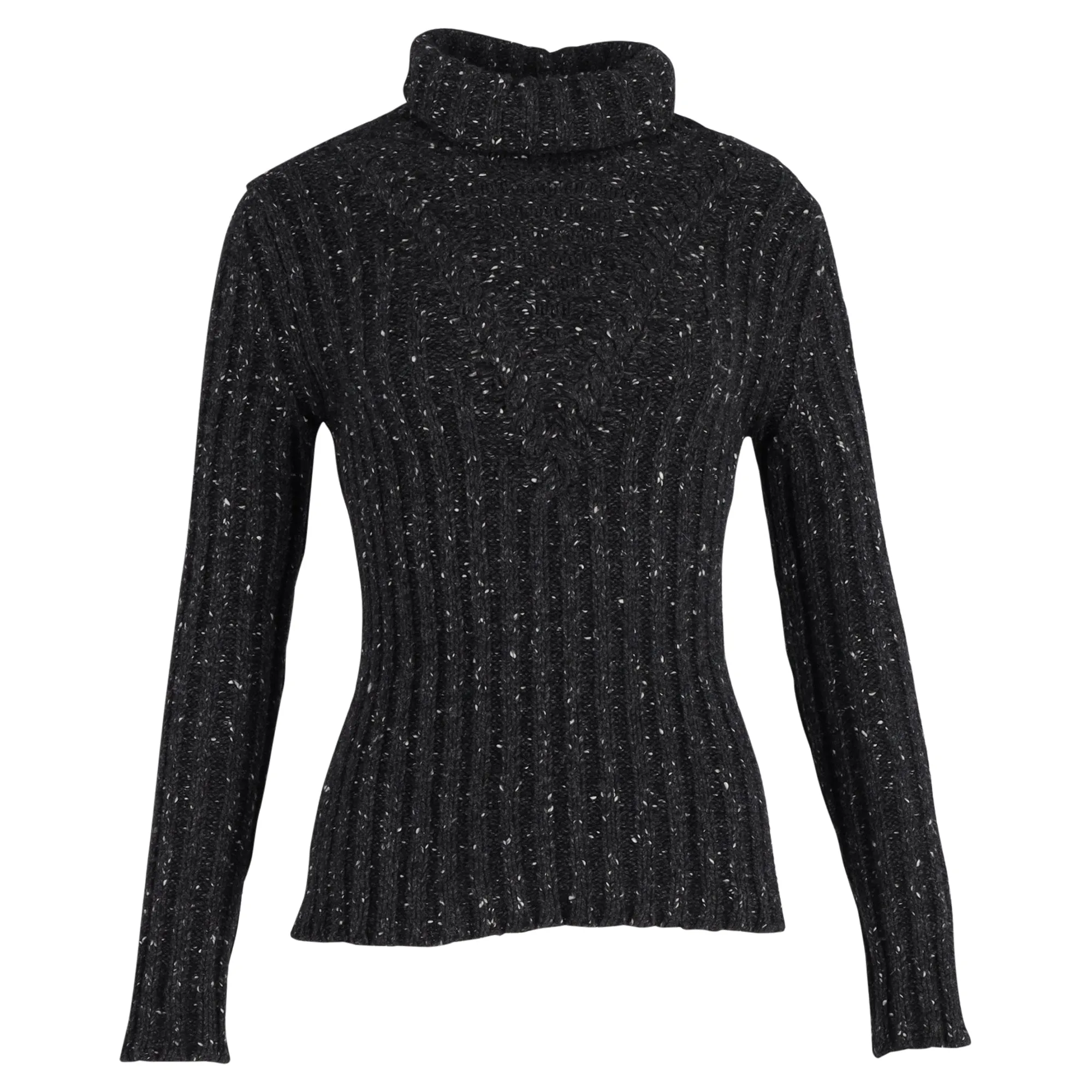 Khaite Metallic Rib-Knit Turtleneck Sweater in Black Cashmere
