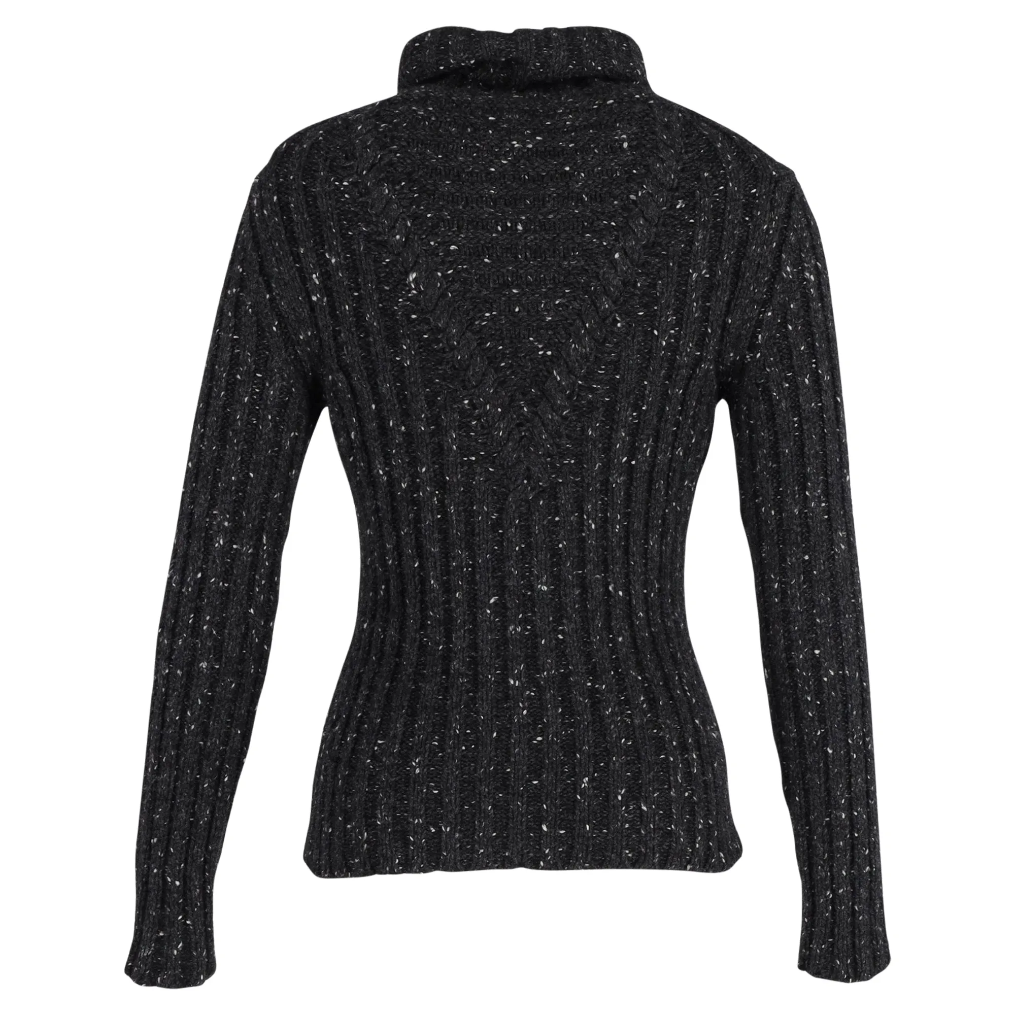 Khaite Metallic Rib-Knit Turtleneck Sweater in Black Cashmere