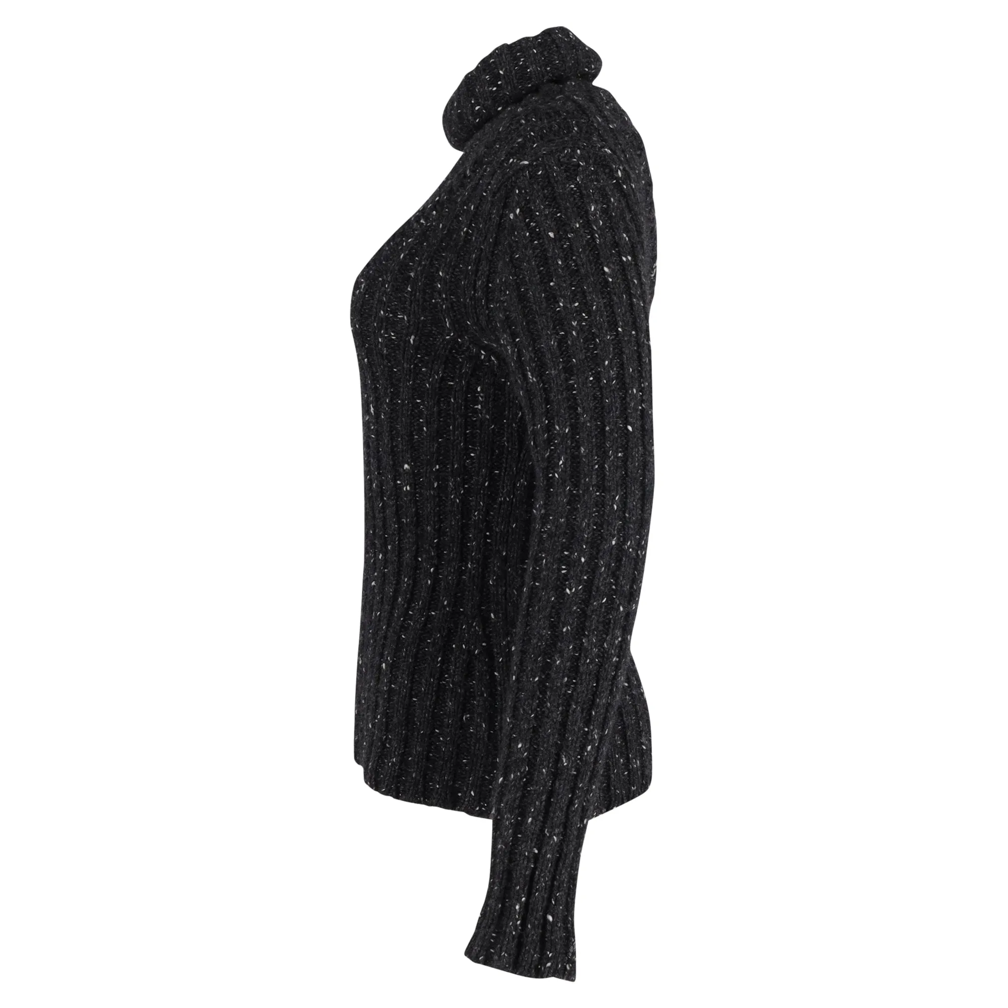 Khaite Metallic Rib-Knit Turtleneck Sweater in Black Cashmere
