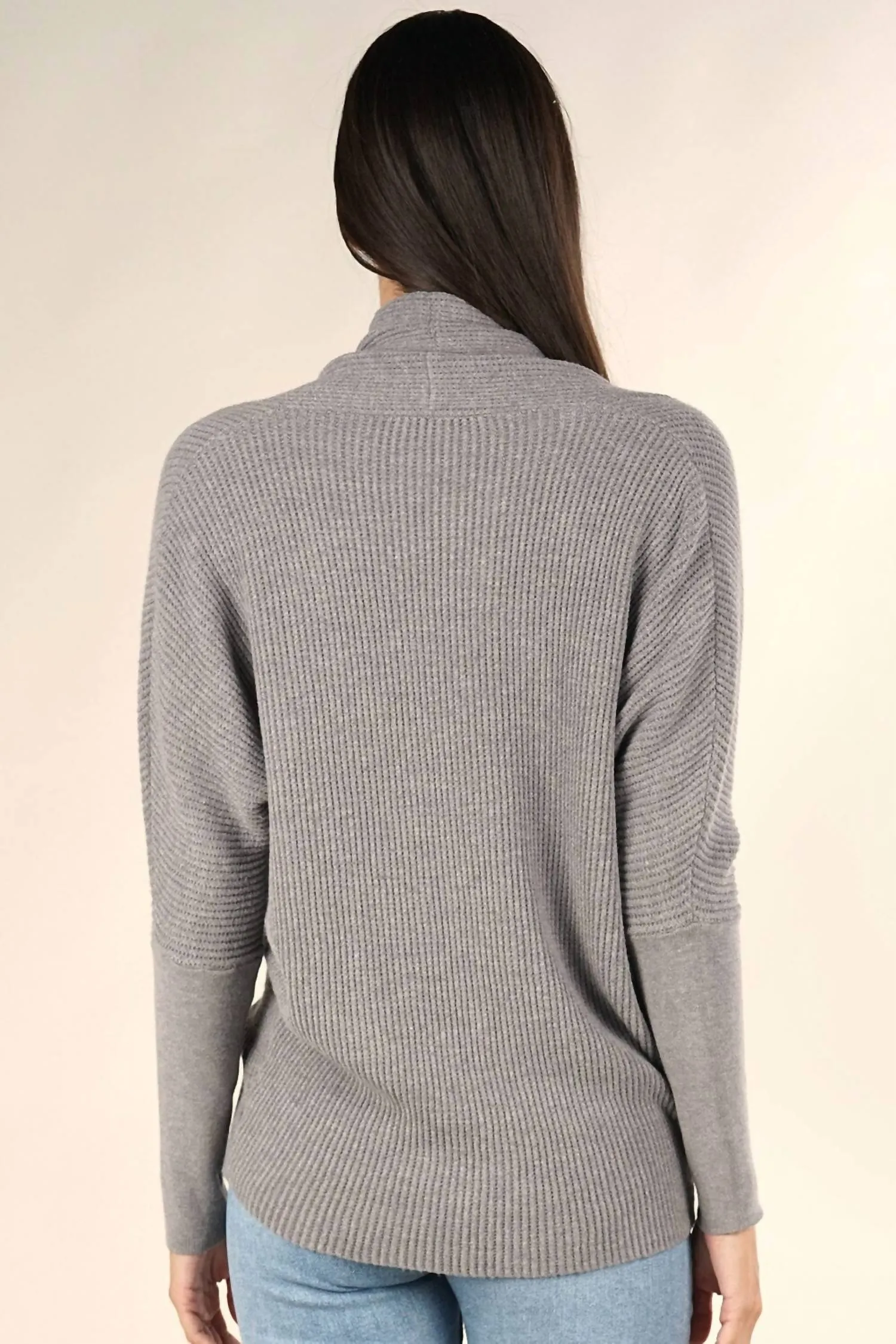 Knit Faux Wrap Pullover Sweater In Grey