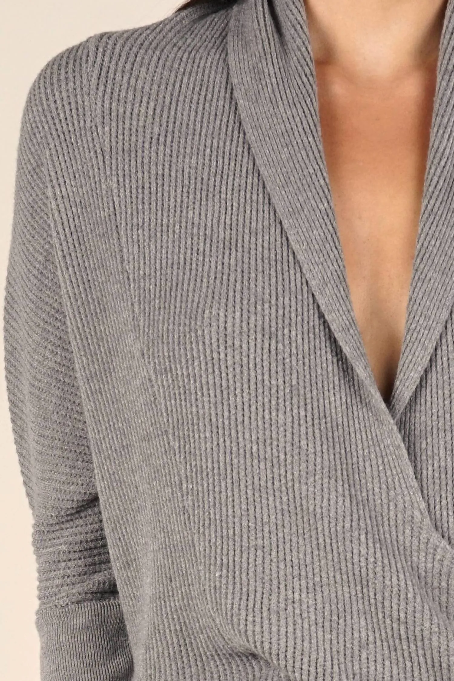 Knit Faux Wrap Pullover Sweater In Grey