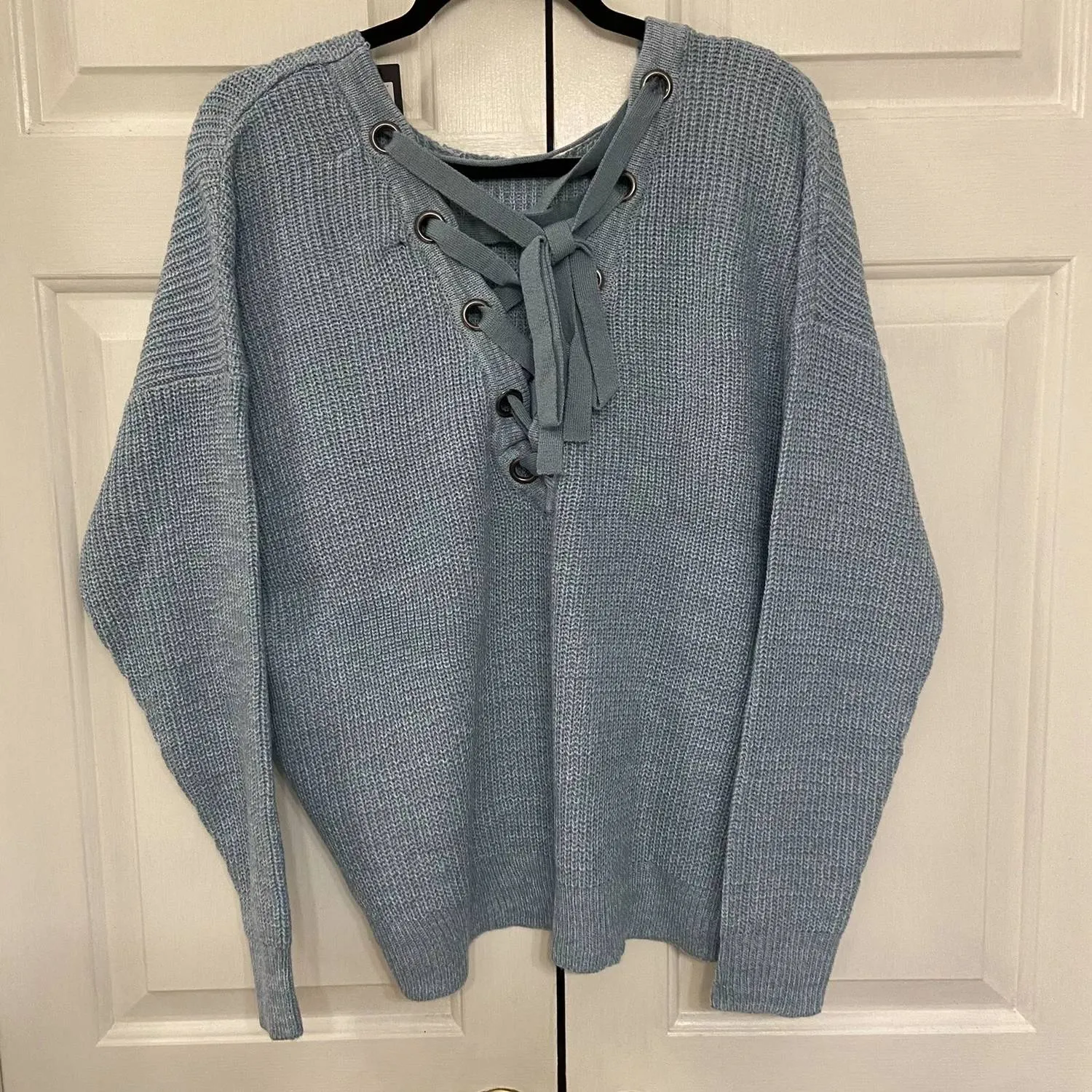 Knit Open Back Sweater In Blue