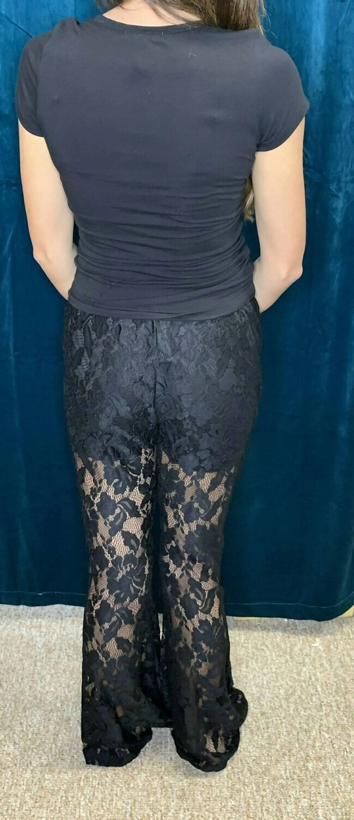 Lace Bell Bottom Pants In Black