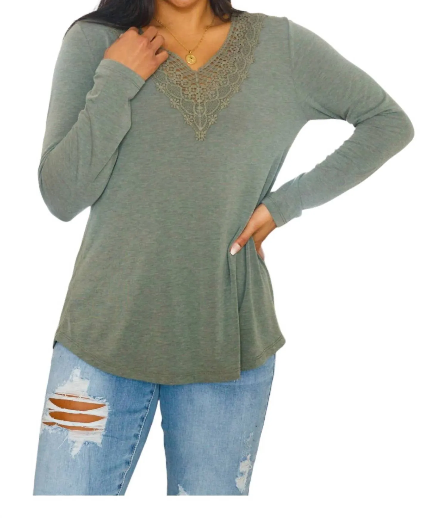 Lacey Long Sleeve In Olive Grey