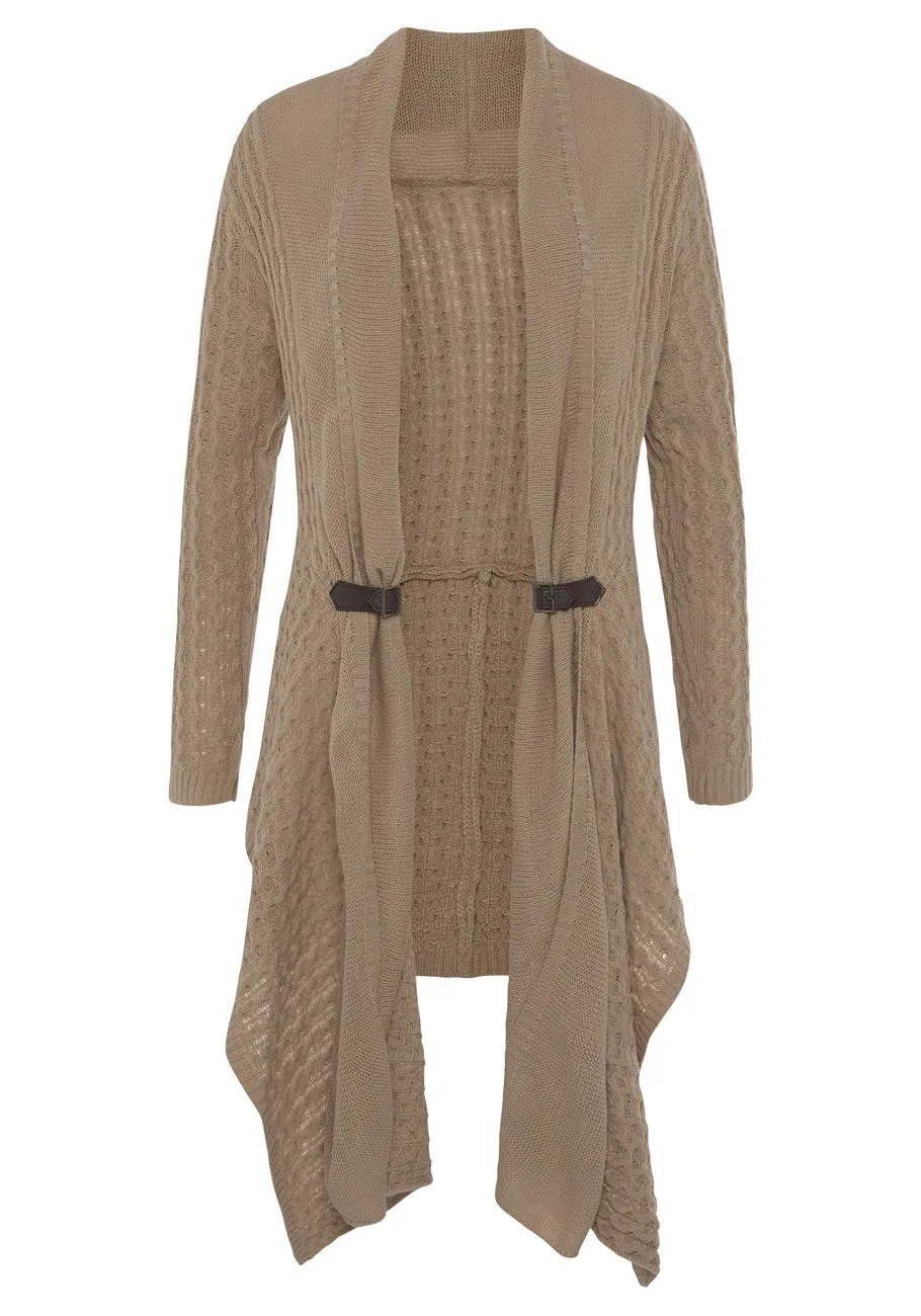 LASCANA Women's Buckle Trim Open Cardigan