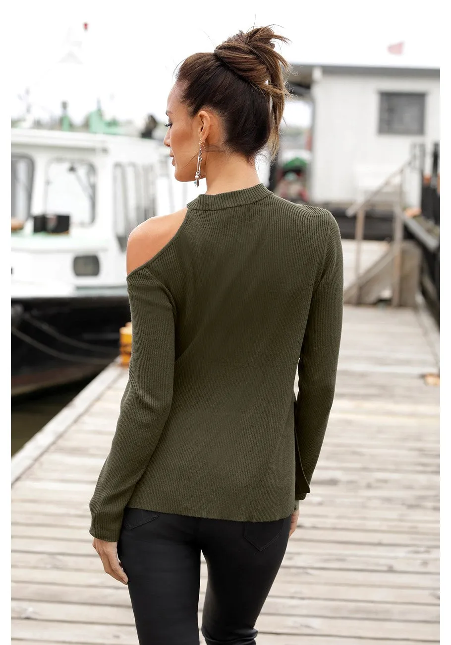LASCANA Women's Side Slit Cutout Sweater
