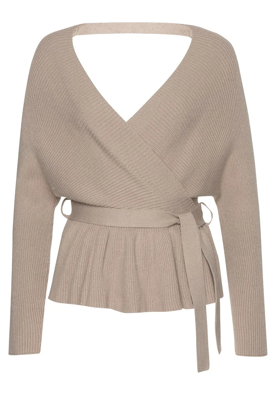 LASCANA Women's Wrap Look V-Neck Sweater