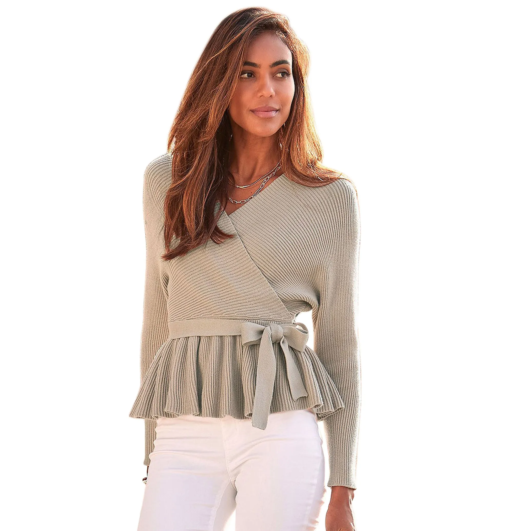 LASCANA Women's Wrap Look V-Neck Sweater