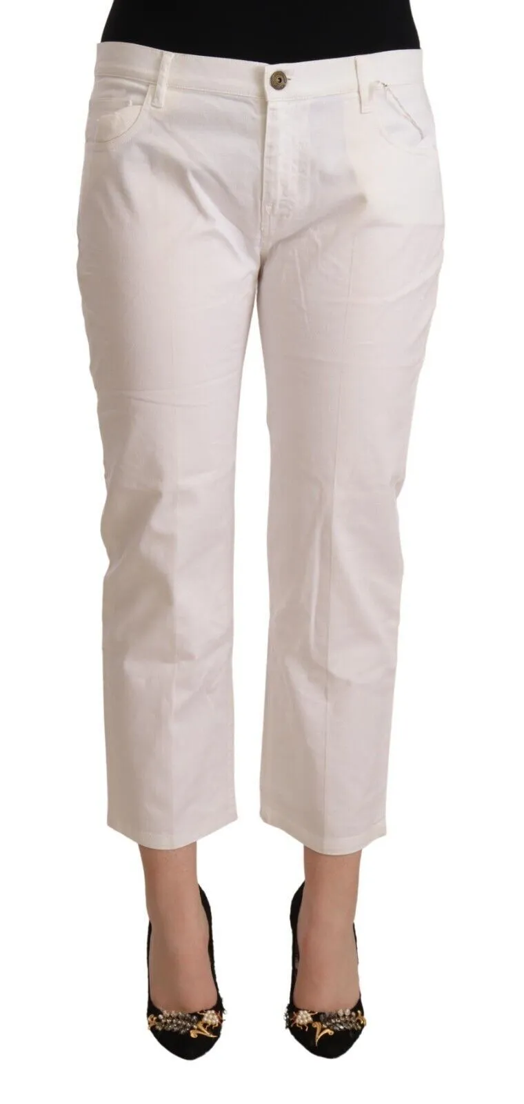 L'Autre Chose  Cotton Mid Waist Cropped blue Women's Jeans