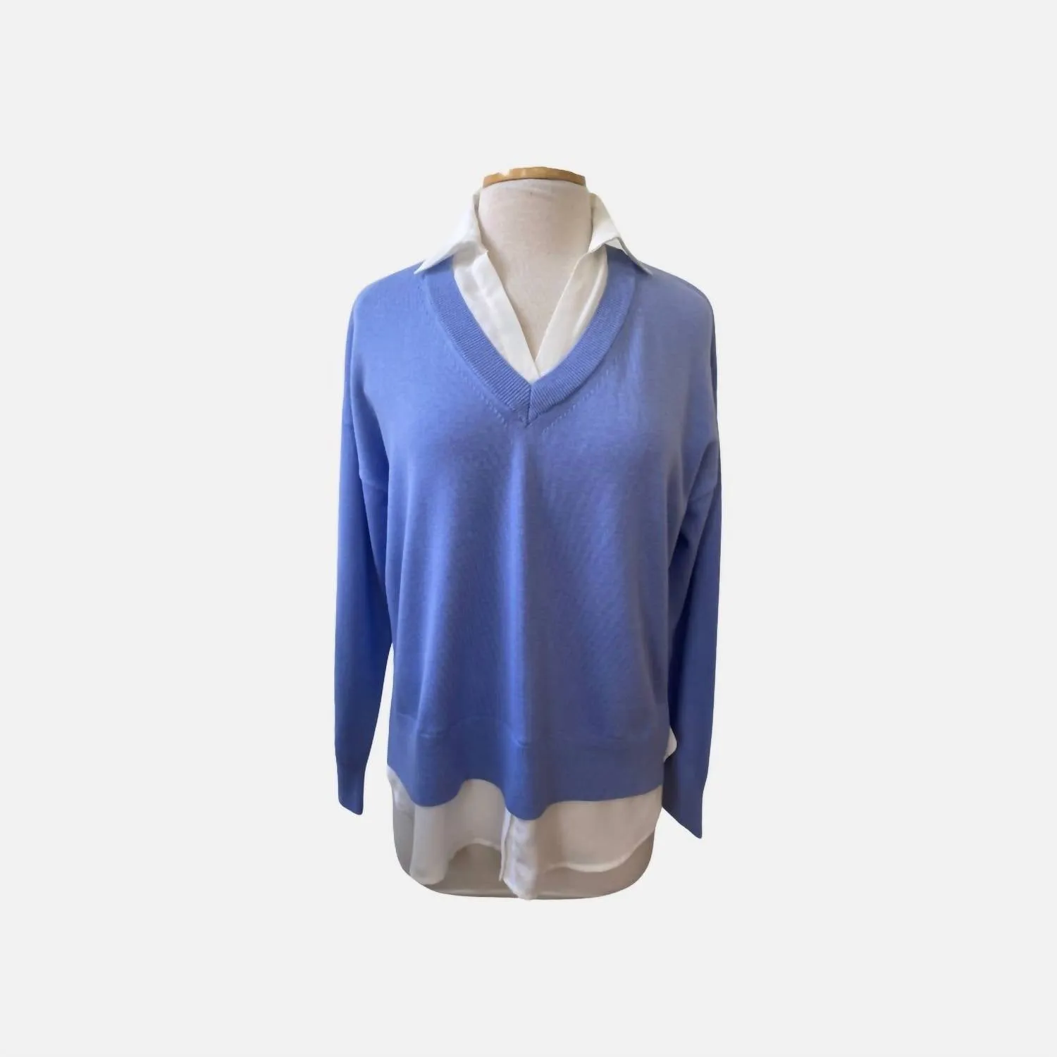 Layered V-Neck Sweater In Iris