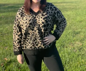 Leopard Print V Neck Sweater In Black