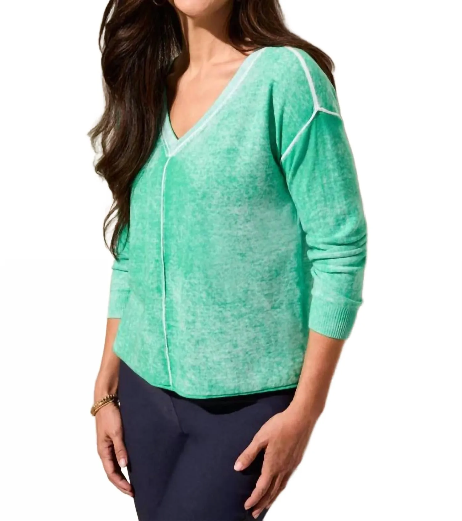 Lightweight Cotton V-Neck Sweater In Aqualand