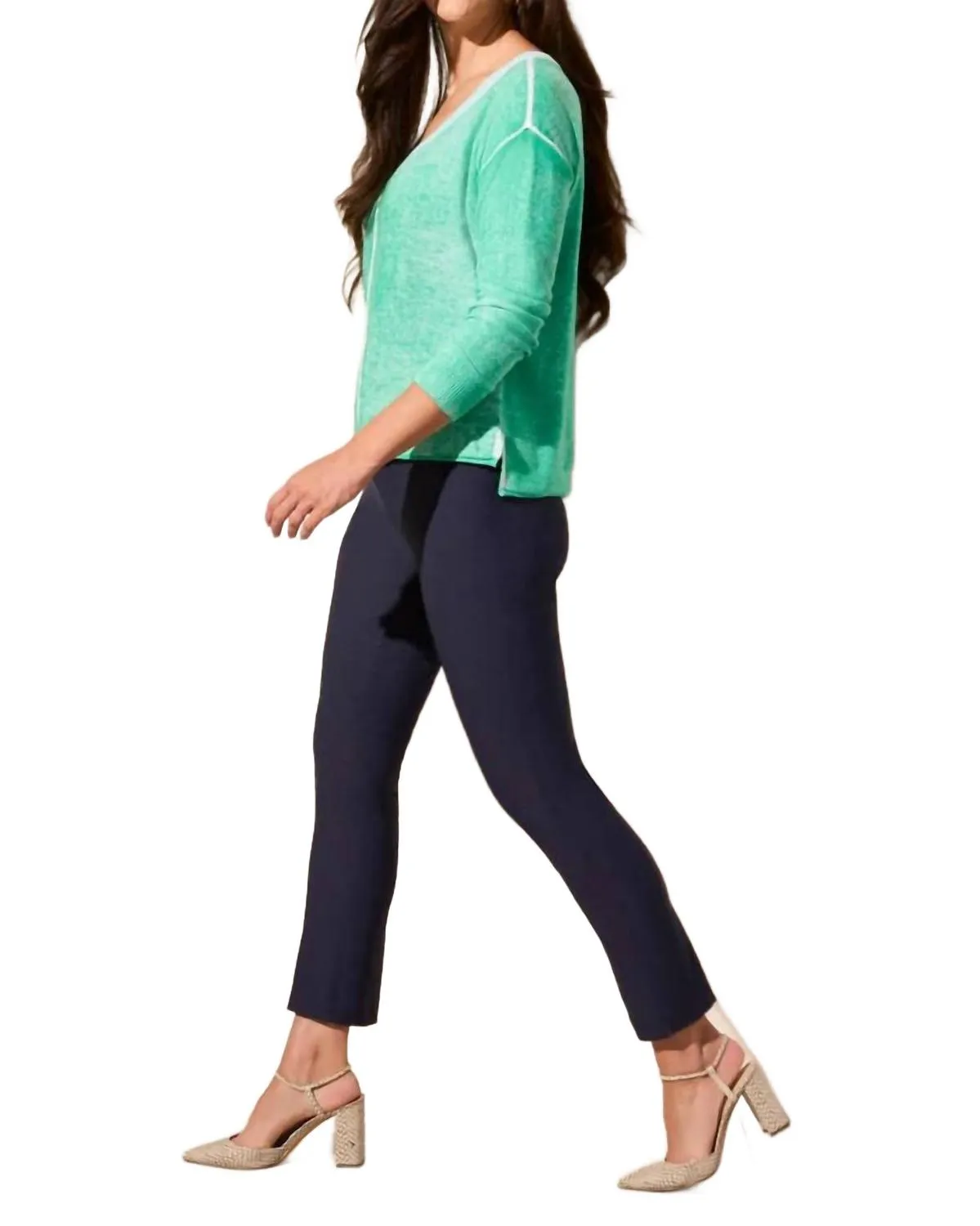 Lightweight Cotton V-Neck Sweater In Aqualand