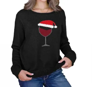 Lightweight Santa Wine Crew Sweater In Black