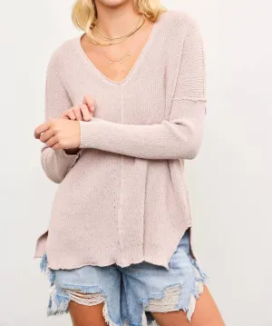Lightweight V-Neck Sweater In Ash Rose