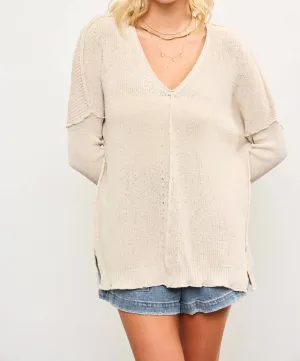 Lightweight V-Neck Sweater In Egg Shell