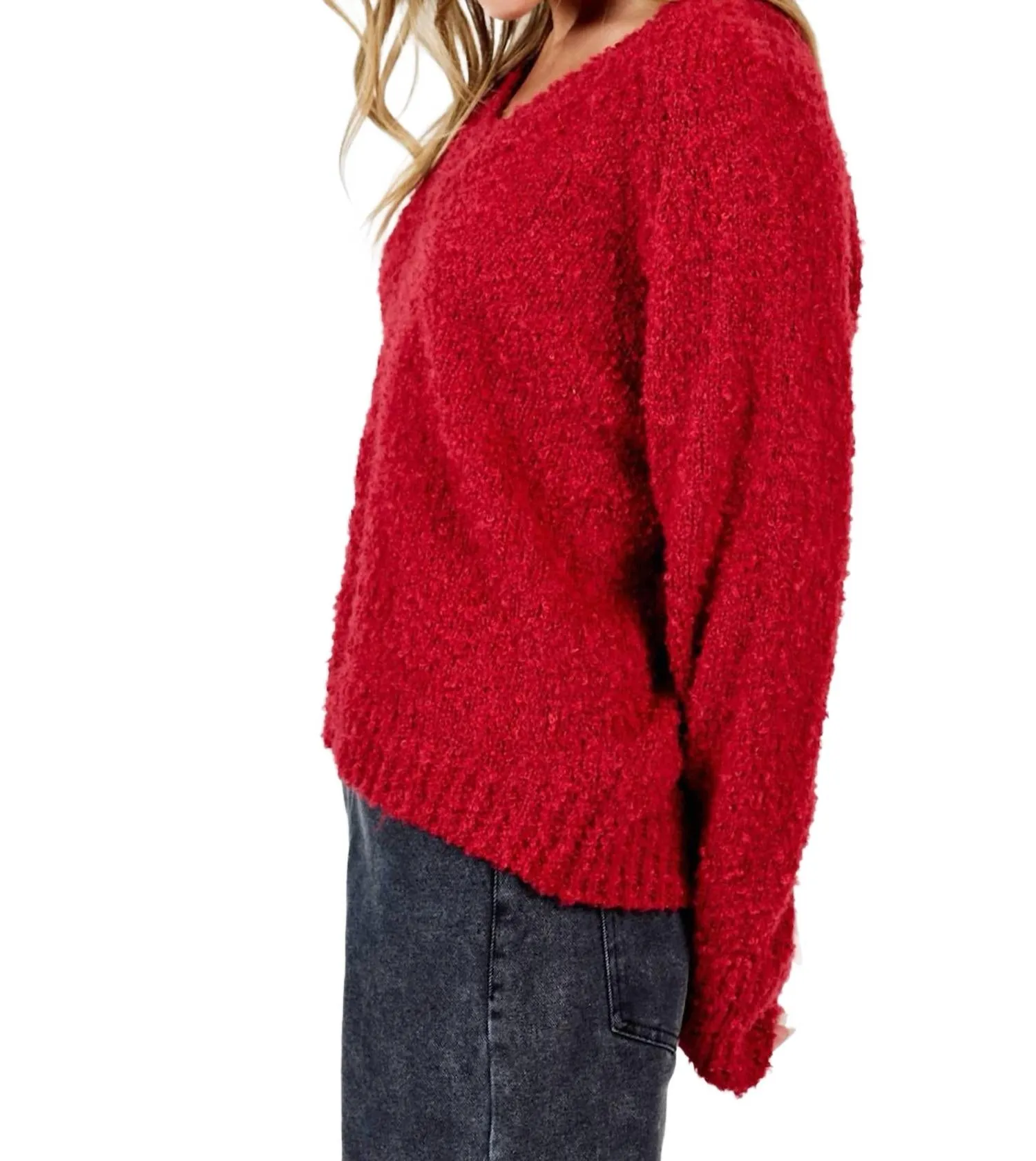 Limelight V Neck Sweater In Red