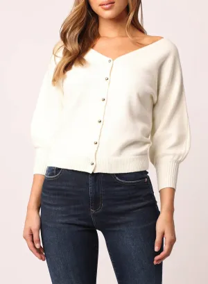 Lisette Double V Cardigan In Vintage Cream