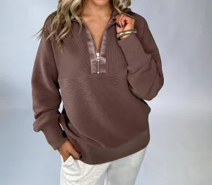 Lismore Half Zip Sweater Top In Deep Taupe