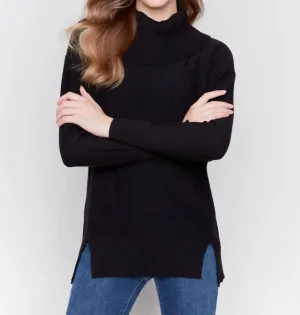 Long Cowl Neck Tunic Sweater In Black