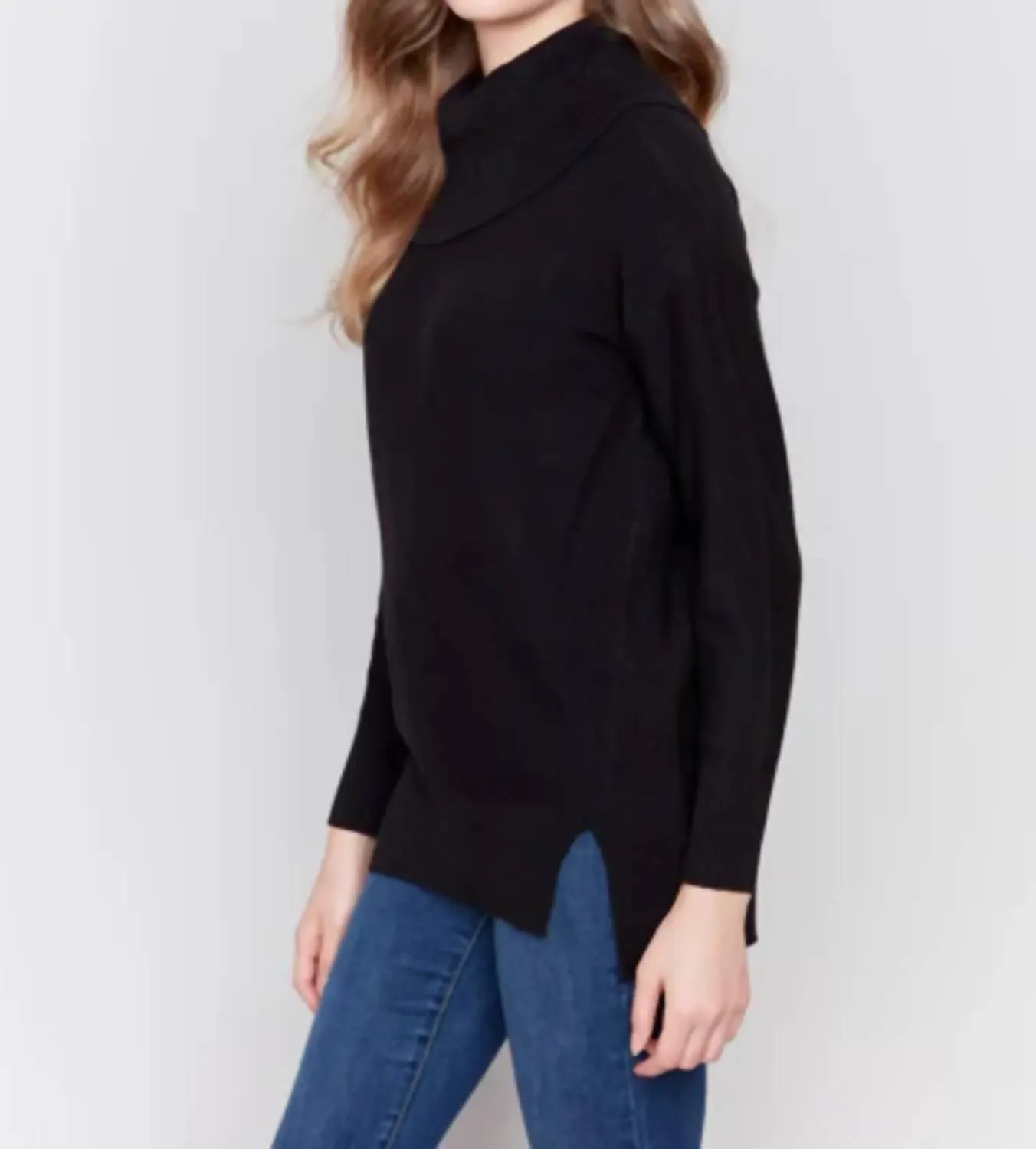 Long Cowl Neck Tunic Sweater In Black