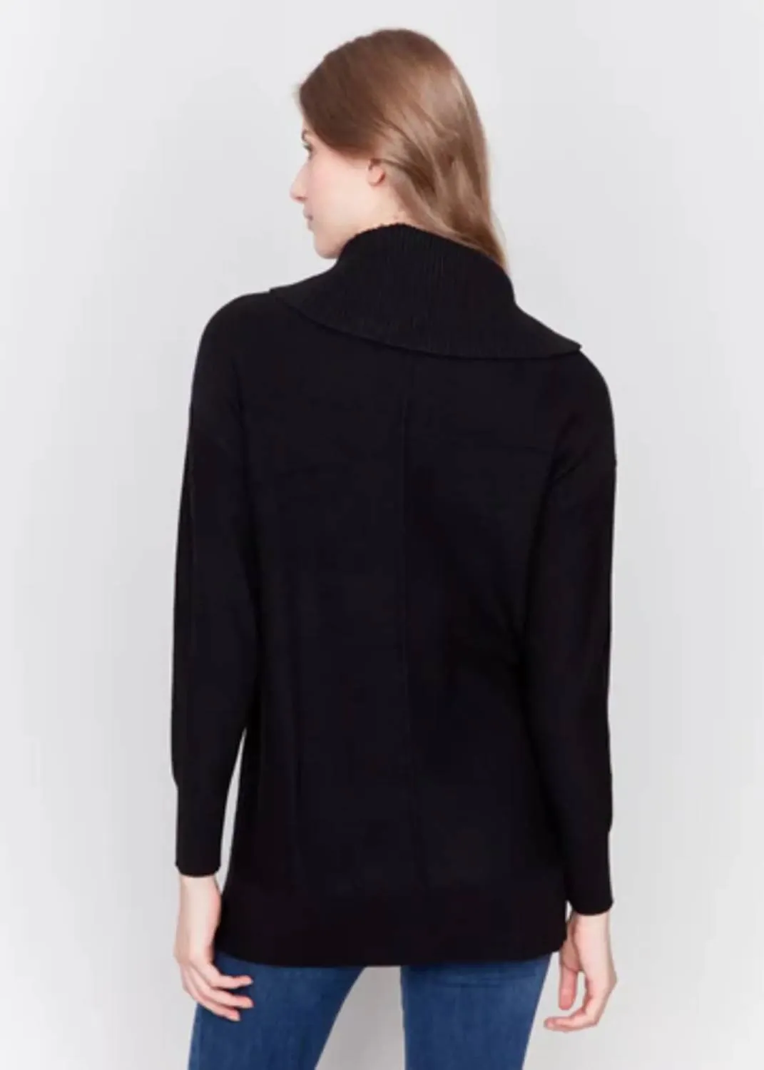 Long Cowl Neck Tunic Sweater In Black