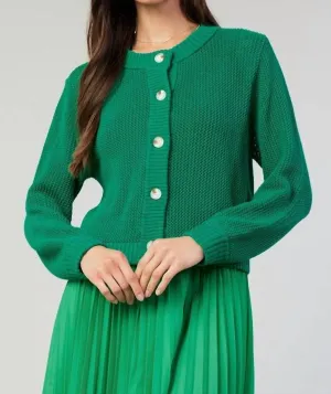 Long Sleeve 5-Button Cardigan In Pine Green