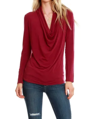 Long Sleeve Cowl Top In Burgundy