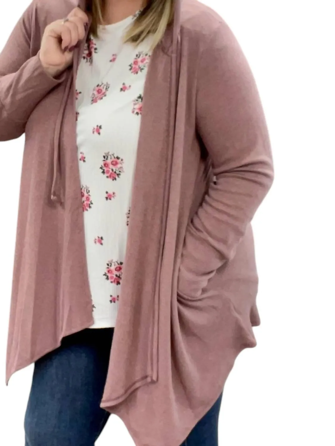 Long Sleeve Hooded Cardigan In Mulberry