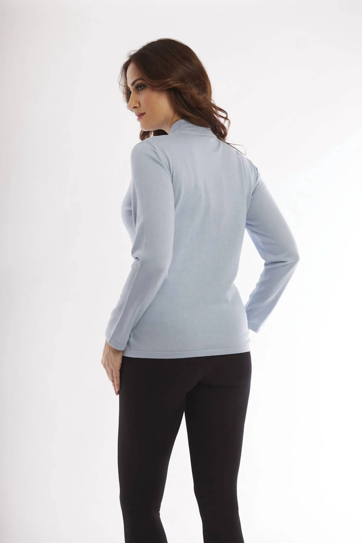 Long Sleeve Mock Neck  Pullover In Sky Blue