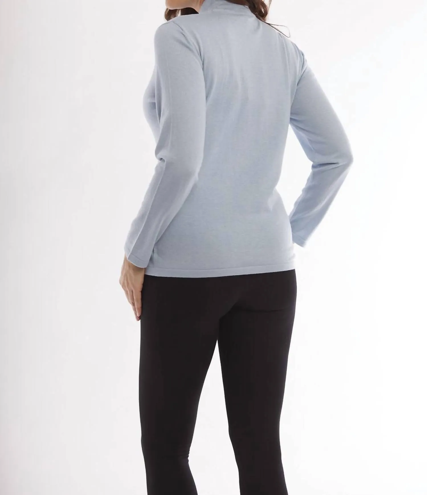 Long Sleeve Mock Neck  Pullover In Sky Blue