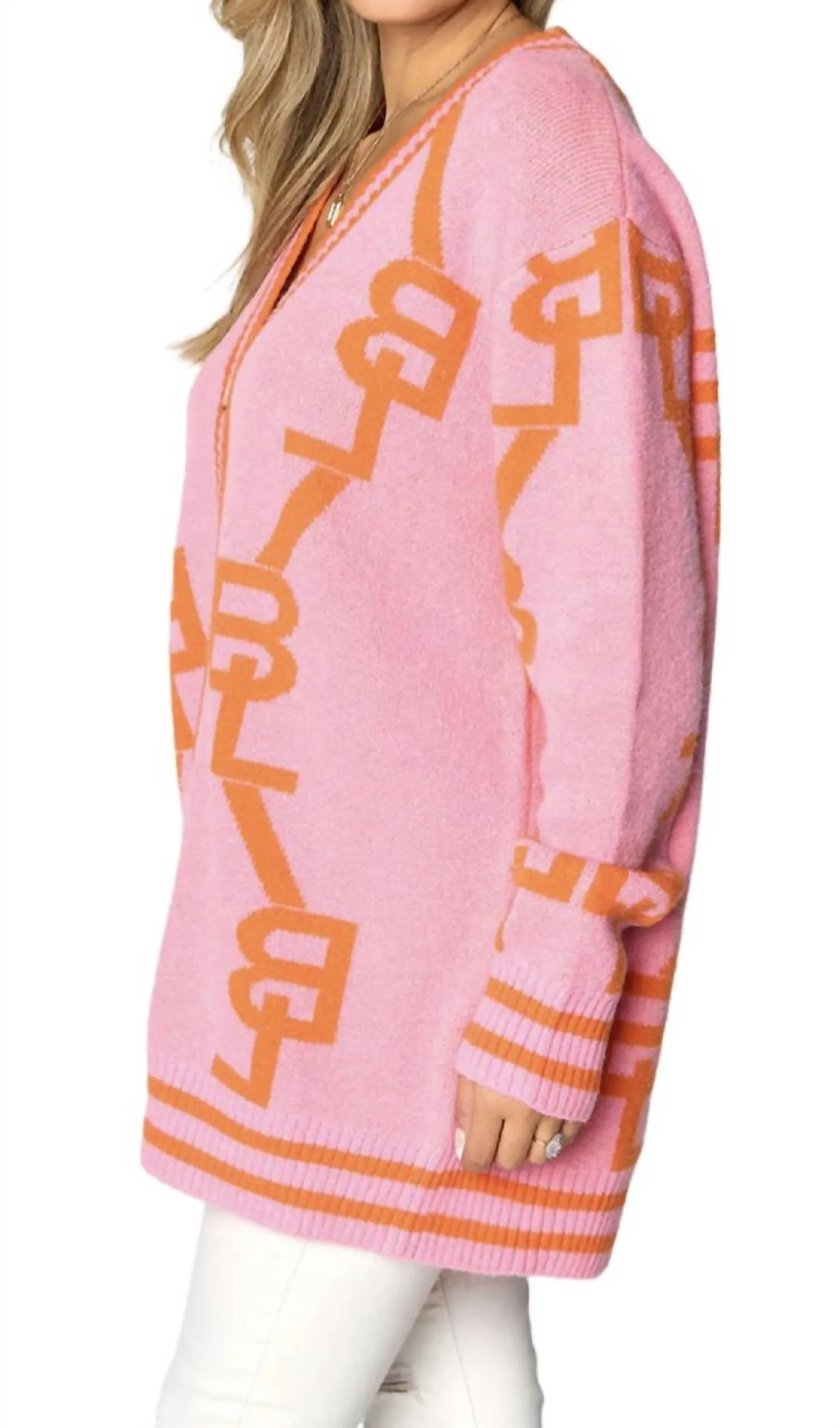 Long Sleeves Cardigan In Pink And Orange